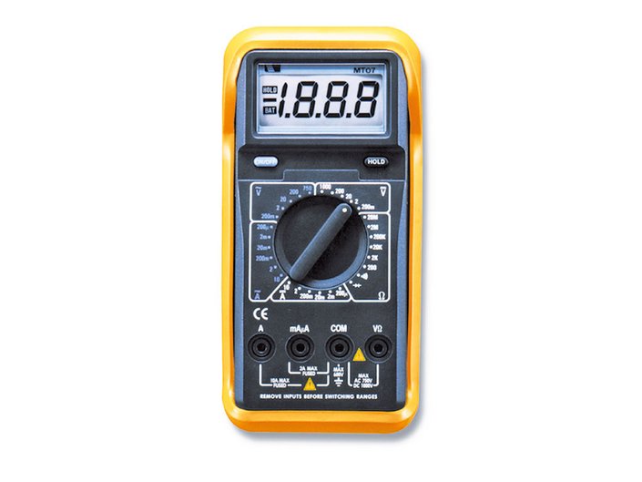 Multimeter im gummigeschützten Gehäuse, mit Drehschalter, digitales 3-1/2-stelliges LCD-Display Multimeter im gummigeschützten Gehäuse, mit Drehschalter, digitales 3-1/2-stelliges LCD-Display
