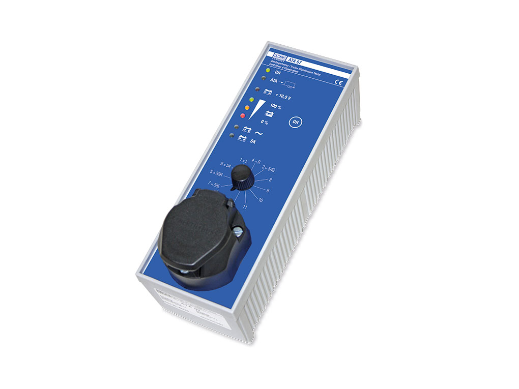 Anhänger-Beleuchtungsprüfgerät mit Akku zur elektrischen Simulation eines Zugwagen (12 V) Anhänger-Beleuchtungsprüfgerät mit Akku zur elektrischen Simulation eines Zugwagen (12 V)