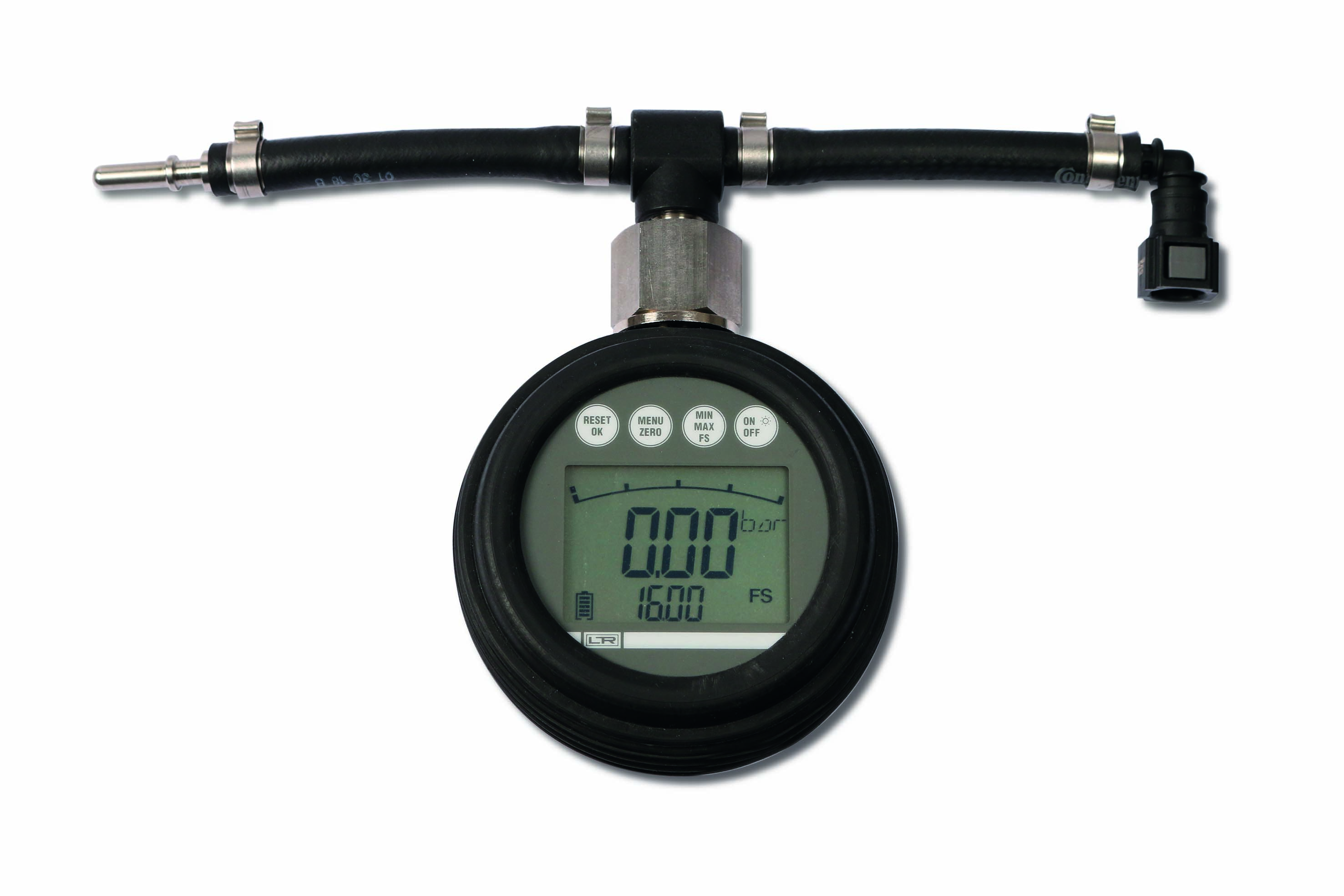 Prüfeinrichtung zur Bestimmung des SCR-Systemdruckes, -dichtigkeit und des Rücksaug-Vakuums mit digitalem Manometer